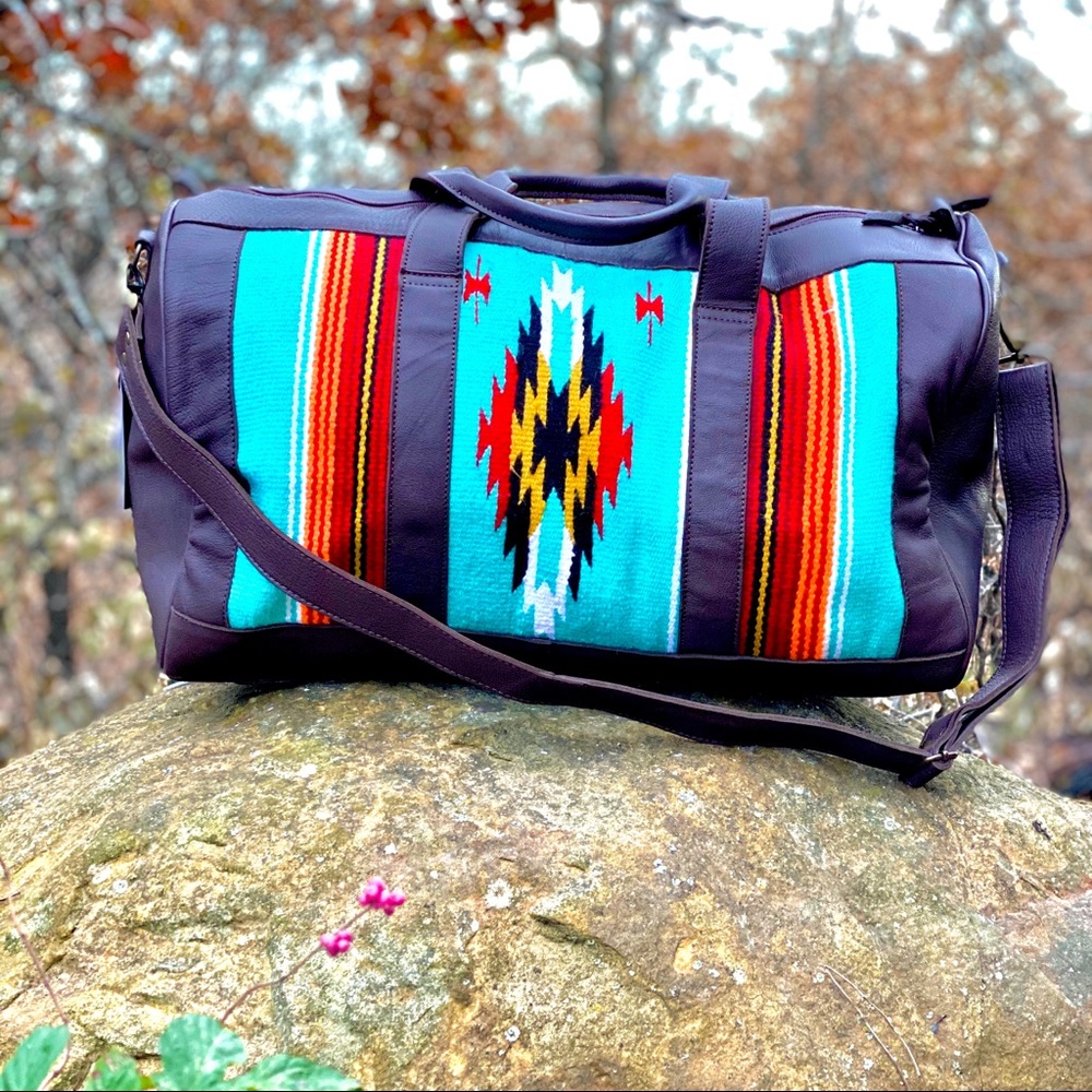 Leather Aztec Wool Saddleblanket Duffel - Picture 6 of 8